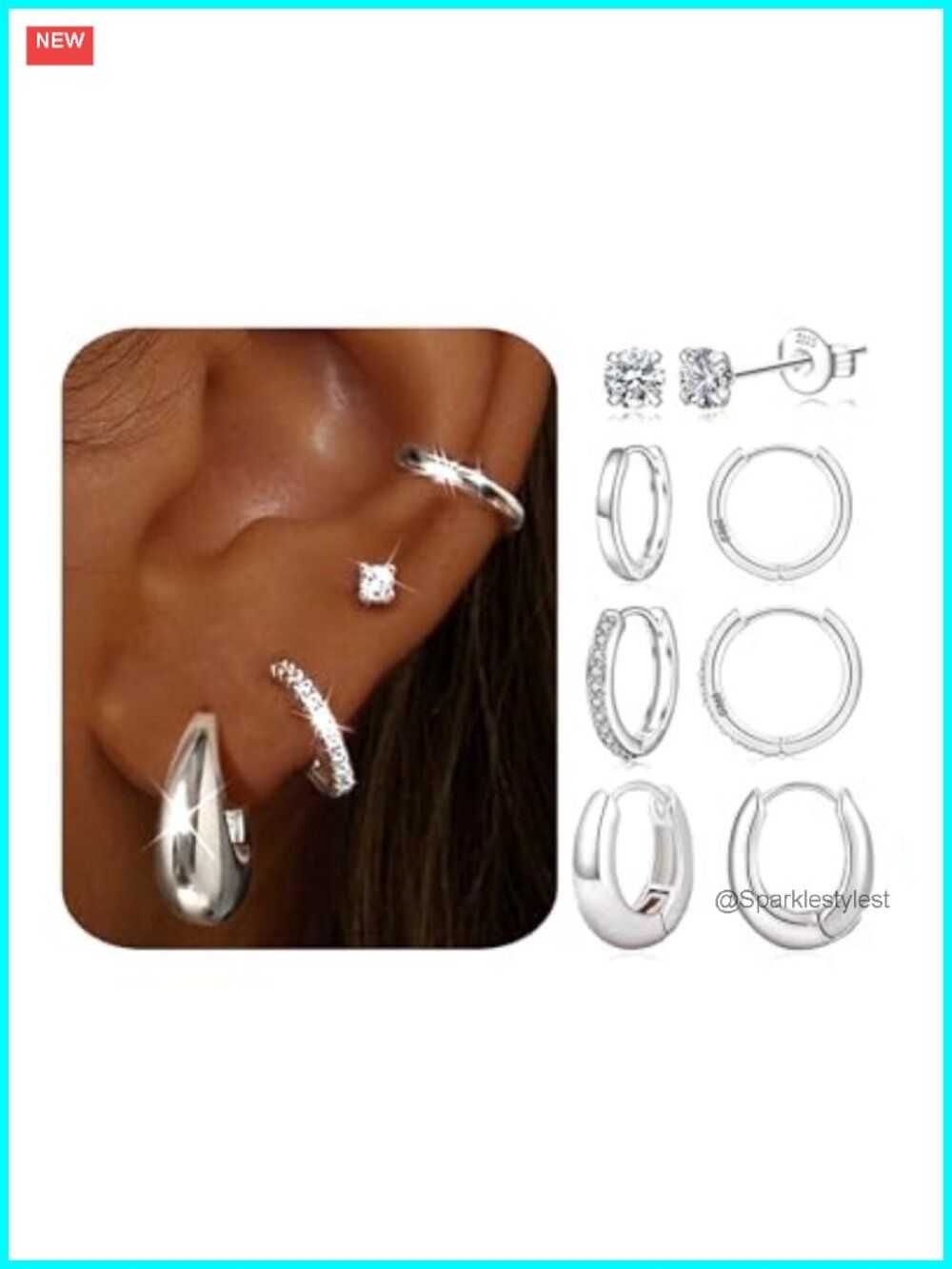 Sterling Silver Earring Set Hoop Stud CZ Hypoallergenic 4 Pairs